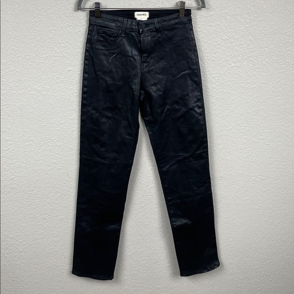New L’Agence Ginny High Rise Straight Jeans Black Noir Coated Sz 25 - Picture 3 of 11